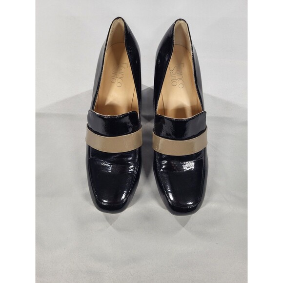 Franco Sarto Shoes - Franco Sarto Kaylee Patent Loafer Pumps Black Taupe Block Heel Square Toe Sz 10M